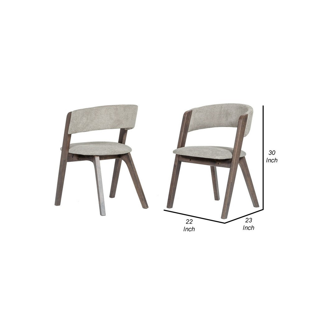 Cid 23 Inch Modern Dining Chair, Curved Back, Set of 2, Gray Fabric - BM279267