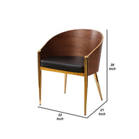 Cid 22 Inch Modern Accent Chair, Curved Back, Vegan Faux Leather, Walnut - BM279358