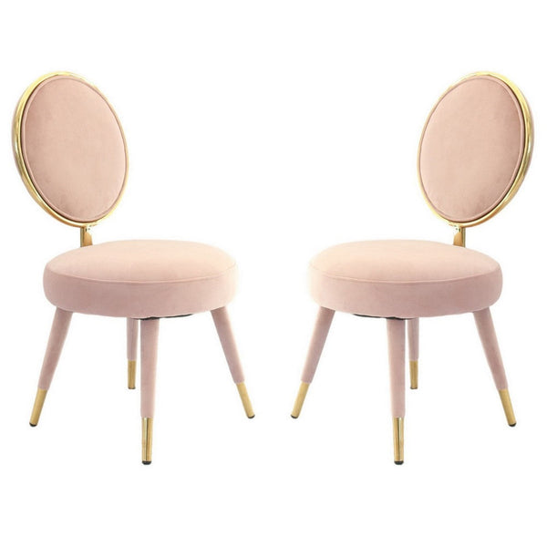 Cid 21 Inch Modern Glam Accent Chair, Round Backrest, Set of 2, Pink Velvet - BM279360