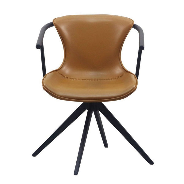 Cid 23 Inch Modern Swivel Dining Chair, Vegan Faux Leather, Black, Camel - BM279435