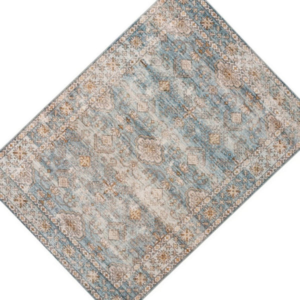 Mia 7 x 5 Medium Soft Fabric Floor Area Rug, Vintage Two Tone Border Design - BM279706