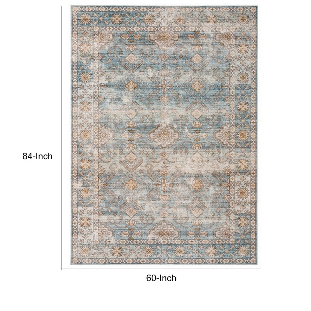 Mia 7 x 5 Medium Soft Fabric Floor Area Rug, Vintage Two Tone Border Design - BM279706