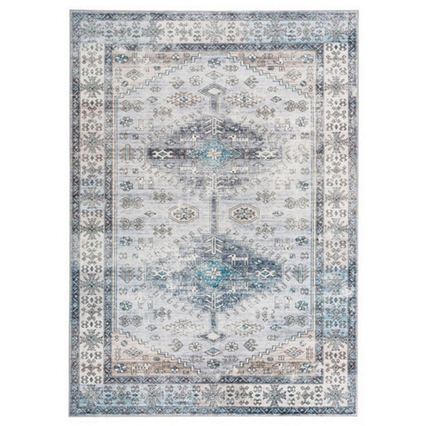 Nyx 10 x 8 Large Soft Fabric Floor Area Rug, Vintage Blue Border Design - BM279707