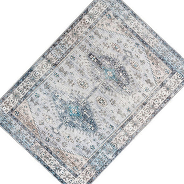 Nyx 10 x 8 Large Soft Fabric Floor Area Rug, Vintage Blue Border Design - BM279707