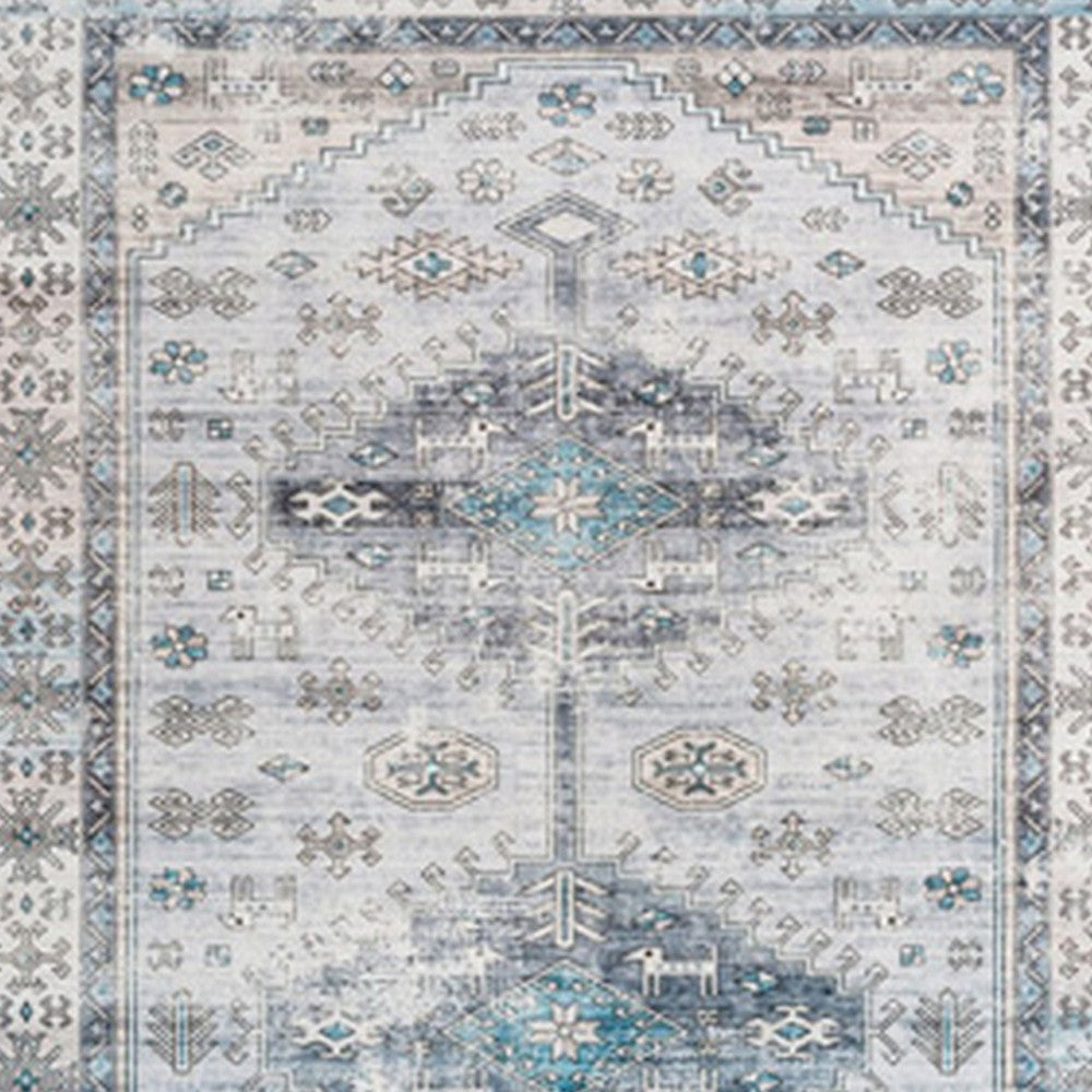 Nyx 10 x 8 Large Soft Fabric Floor Area Rug, Vintage Blue Border Design - BM279707