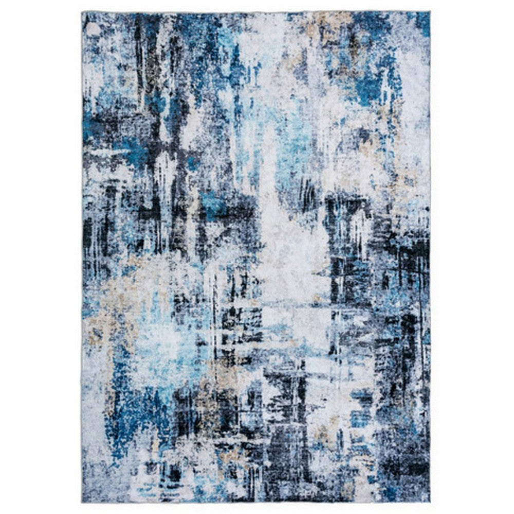 Rue 10 x 8 Large Soft Fabric Floor Area Rug, Abstract Blue and White Design - BM279709