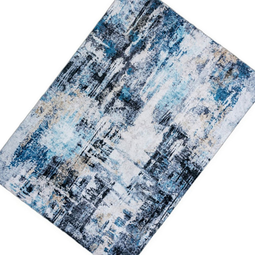 Rue 7 x 5 Medium Soft Fabric Floor Area Rug, Abstract Blue and White Design - BM279710