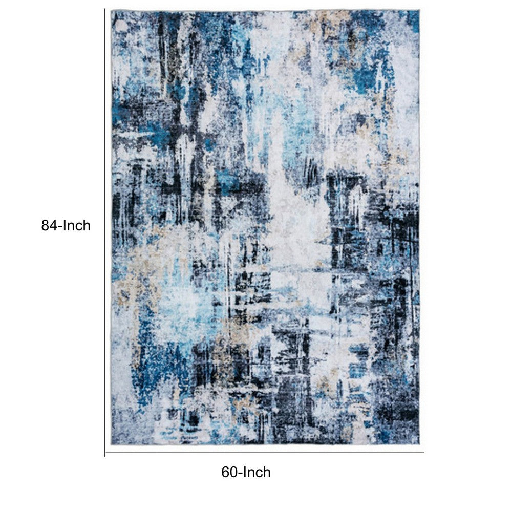 Rue 7 x 5 Medium Soft Fabric Floor Area Rug, Abstract Blue and White Design - BM279710