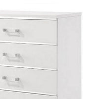 49 Inch Modern Tall Dresser Chest, 5 Drawers, Bar Handles, Wood, White - BM279719