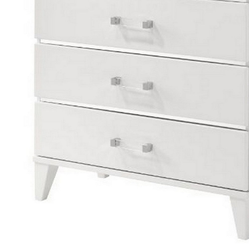 49 Inch Modern Tall Dresser Chest, 5 Drawers, Bar Handles, Wood, White - BM279719