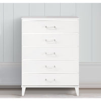 49 Inch Modern Tall Dresser Chest, 5 Drawers, Bar Handles, Wood, White - BM279719