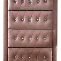 Rex 38 Inch Tall Upholstered Dresser Chest, 4 Drawer, Crystal Handles, Pink - BM279729