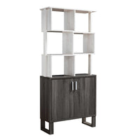 Crew 68 Inch Wood Bookcase Unit, 1 Cabinet, 6 Compartments, Oak White, Gray - BM279733