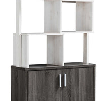 Crew 68 Inch Wood Bookcase Unit, 1 Cabinet, 6 Compartments, Oak White, Gray - BM279733