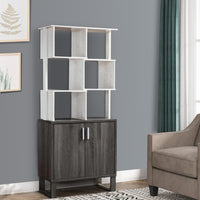 Crew 68 Inch Wood Bookcase Unit, 1 Cabinet, 6 Compartments, Oak White, Gray - BM279733