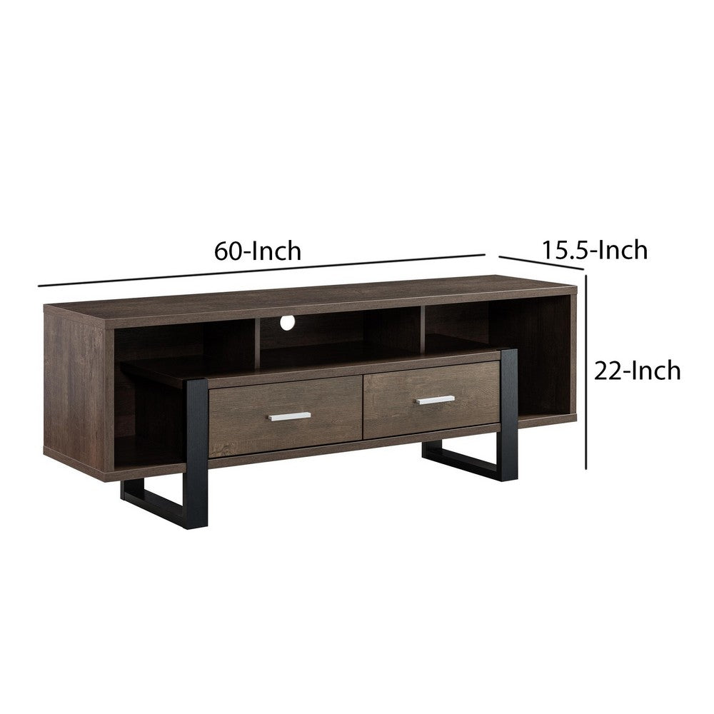 Zale 60 Inch Wood TV Media Entertainment Console, Sled Base, Brown - BM279738