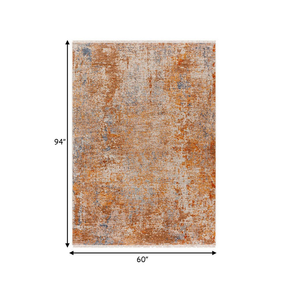 5 x 8 Modern Area Rug, Abstract Paint Art Design, Soft Fabric, Orange Brown - BM280132