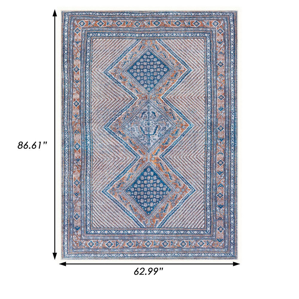 Nia 5 x 7 Washable Soft Area Rug, Ornate, Border, Medium, Cornflower Blue - BM280178