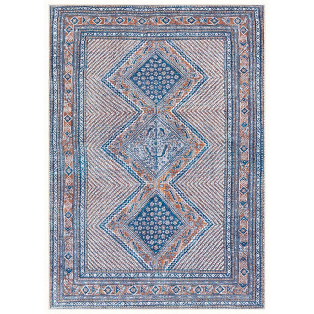 Nia 5 x 7 Washable Soft Area Rug, Ornate, Border, Medium, Cornflower Blue - BM280178