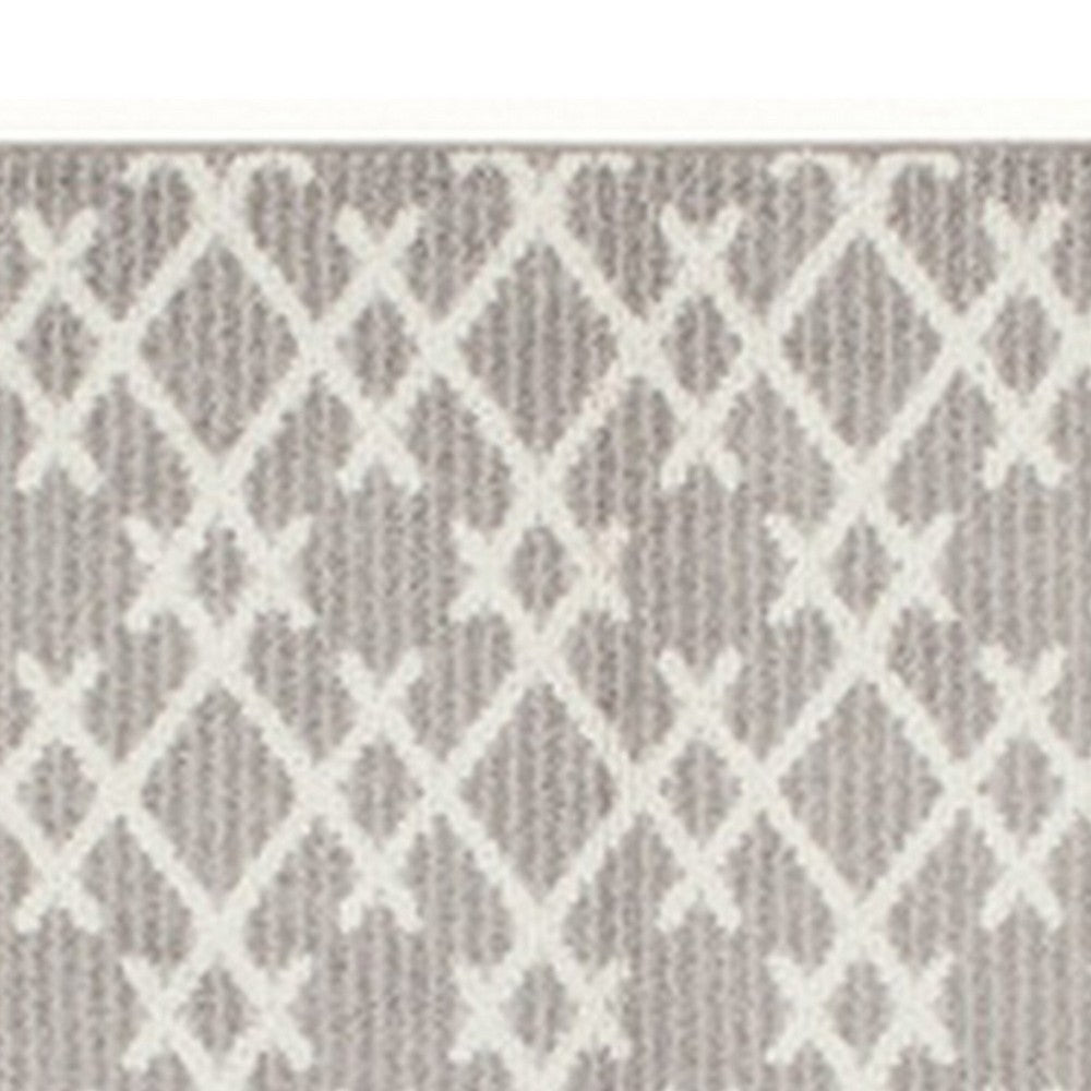 5 x 7 Fabric Floor Area Rug, Diamond, Symmetrical, Medium, Gray, Ivory - BM280194