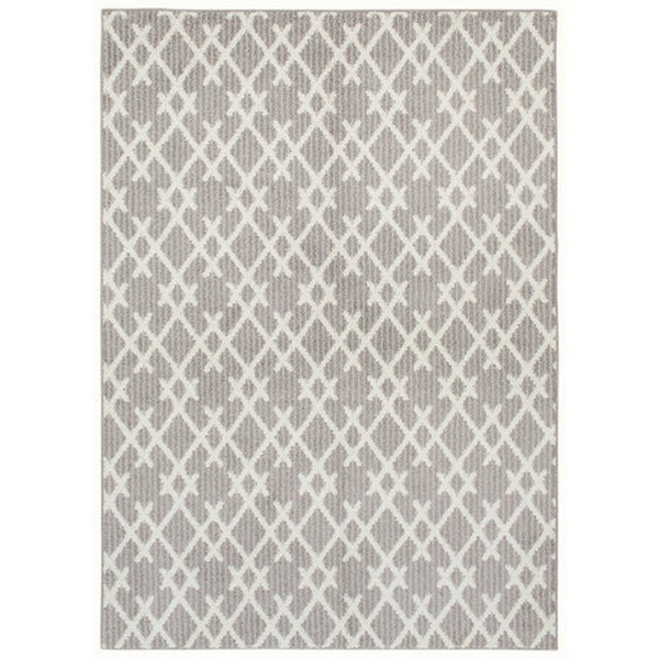5 x 7 Fabric Floor Area Rug, Diamond, Symmetrical, Medium, Gray, Ivory - BM280194