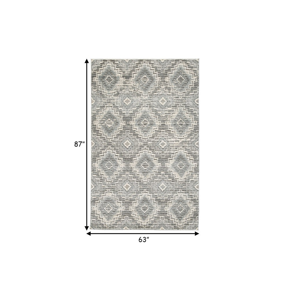 Ari 5 x 7 Modern Area Rug, Diamond Pattern, Soft Fabric, Cream, Gray - BM280199