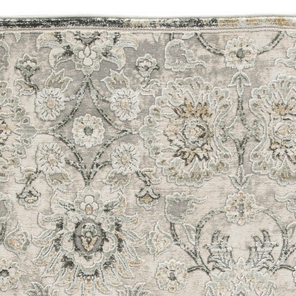 Aza 5 x 7 Floor Area Rug, Damask Floral, 9mm, Medium, Sage Green, Cream - BM280205