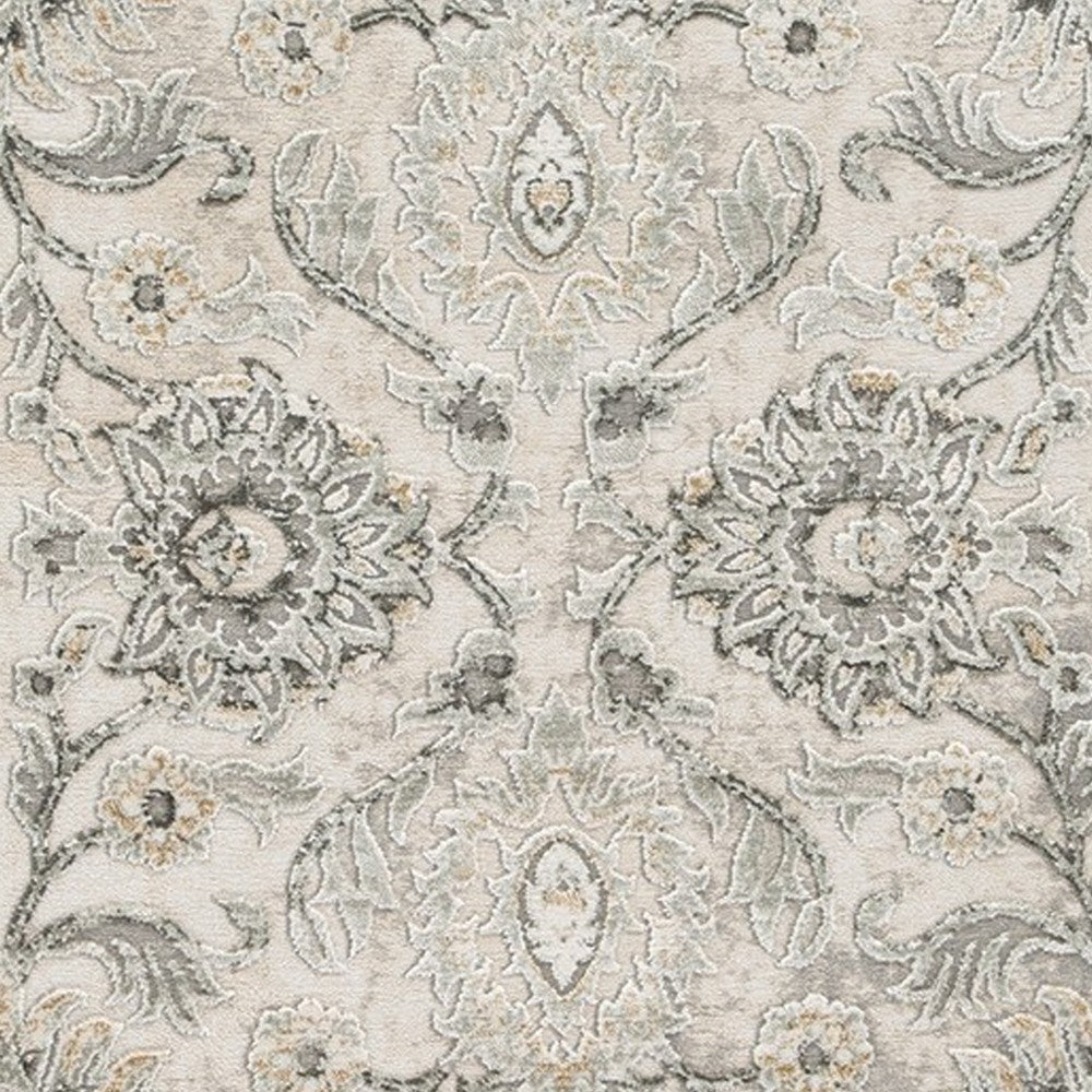 Aza 5 x 7 Floor Area Rug, Damask Floral, 9mm, Medium, Sage Green, Cream - BM280205