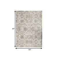 Aza 5 x 7 Floor Area Rug, Damask Floral, 9mm, Medium, Sage Green, Cream - BM280205