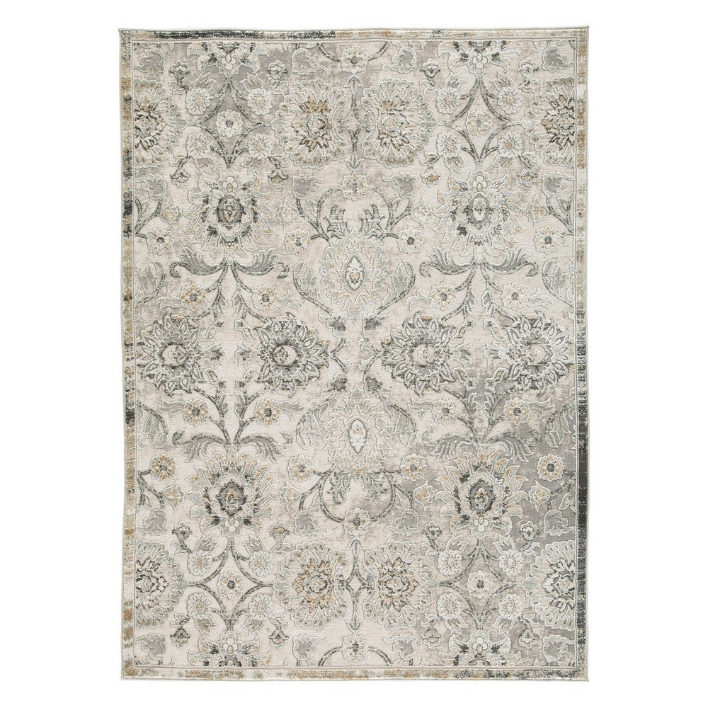 Aza 5 x 7 Floor Area Rug, Damask Floral, 9mm, Medium, Sage Green, Cream - BM280205