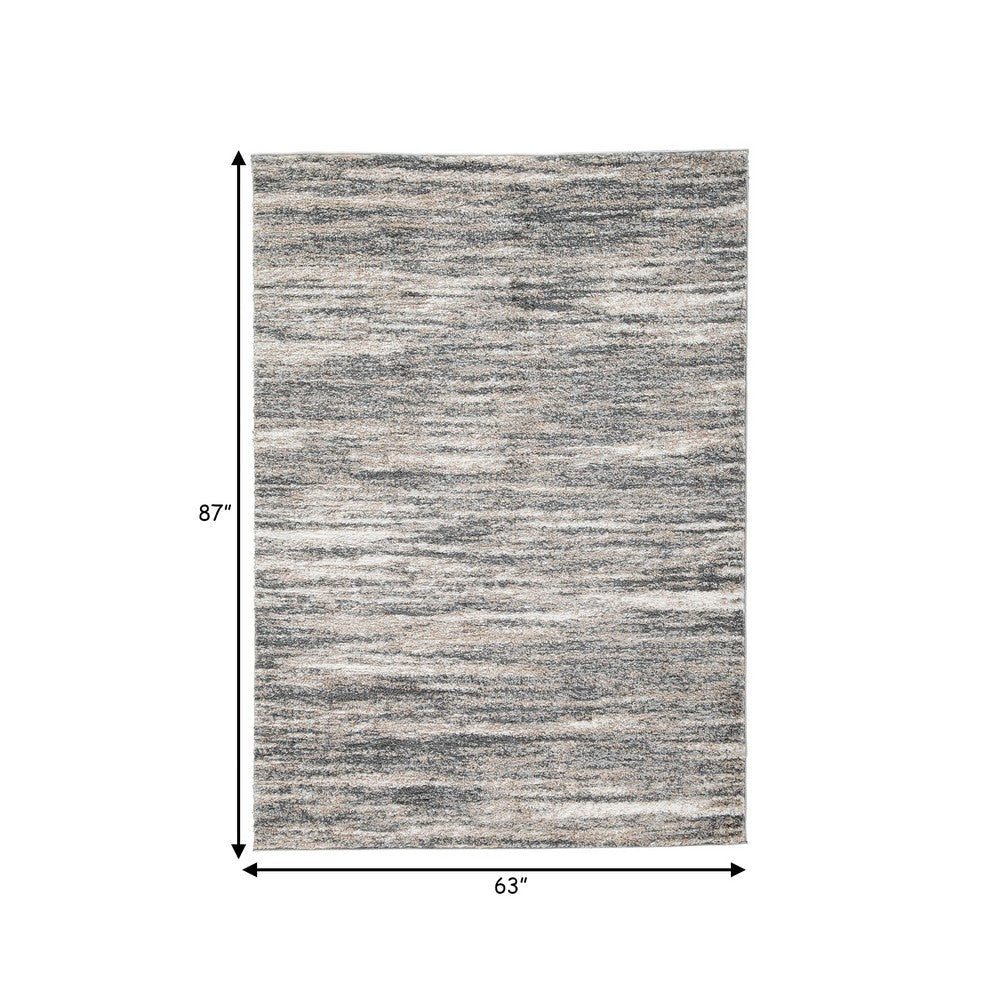 Zeni 5 x 7 Modern Area Rug, Smokey Lined Design, Soft Fabric, Ivory, Beige - BM280226