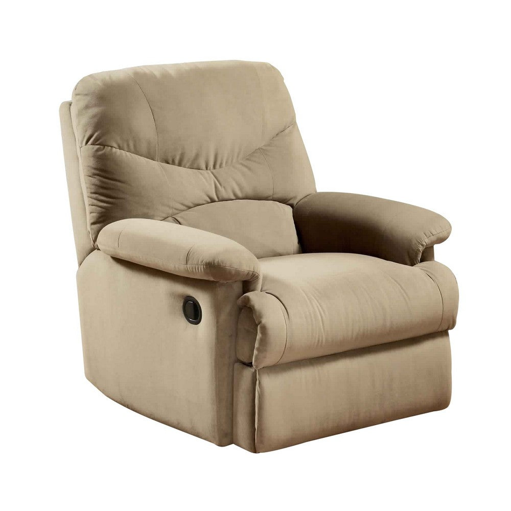 Deby 35 Inch Modern Recliner, Foam Cushioned Seat, Soft Microfiber, Beige - BM280249