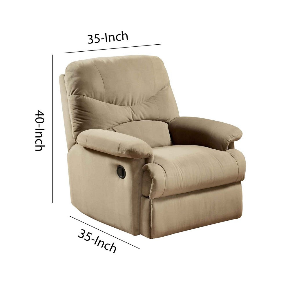 Deby 35 Inch Modern Recliner, Foam Cushioned Seat, Soft Microfiber, Beige - BM280249