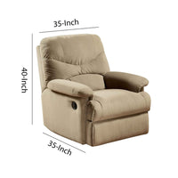 Deby 35 Inch Modern Recliner, Foam Cushioned Seat, Soft Microfiber, Beige - BM280249