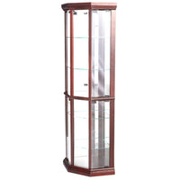 71 Inch China Curio Corner Cabinet, 4 Door 5 Shelves, Wood, Cherry Brown - BM280251