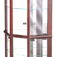 71 Inch China Curio Corner Cabinet, 4 Door 5 Shelves, Wood, Cherry Brown - BM280251