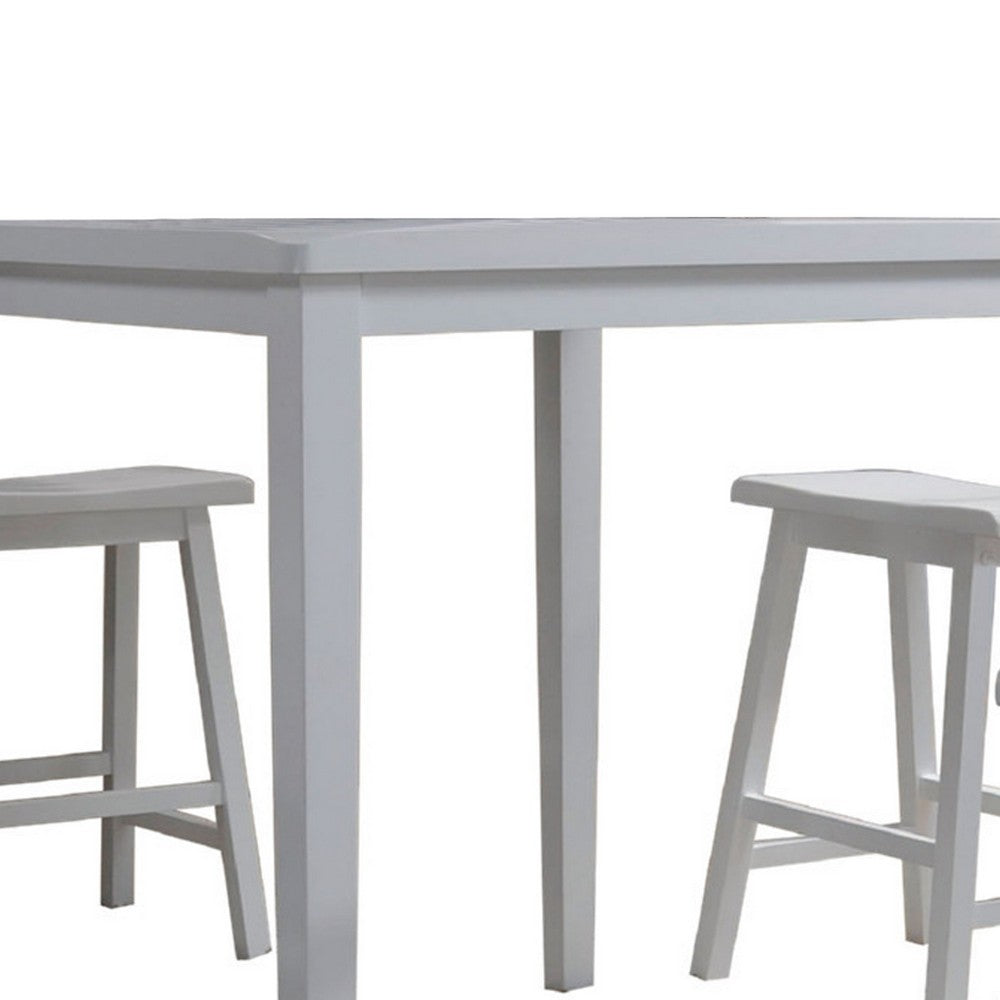 Gael 36 Inch Counter Height Square Dining Table Set, 4 Stools, Wood, White - BM280257