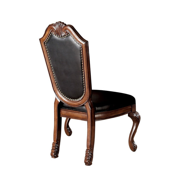 Loki 28 Inch Dining Chair, Nailhead Trim, Faux Leather, Set of 2, Brown - BM280261