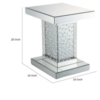 Pali 20 Inch Square Pedestal End Table, Mirrored, Faux Crystal Inlay, Silver - BM280269