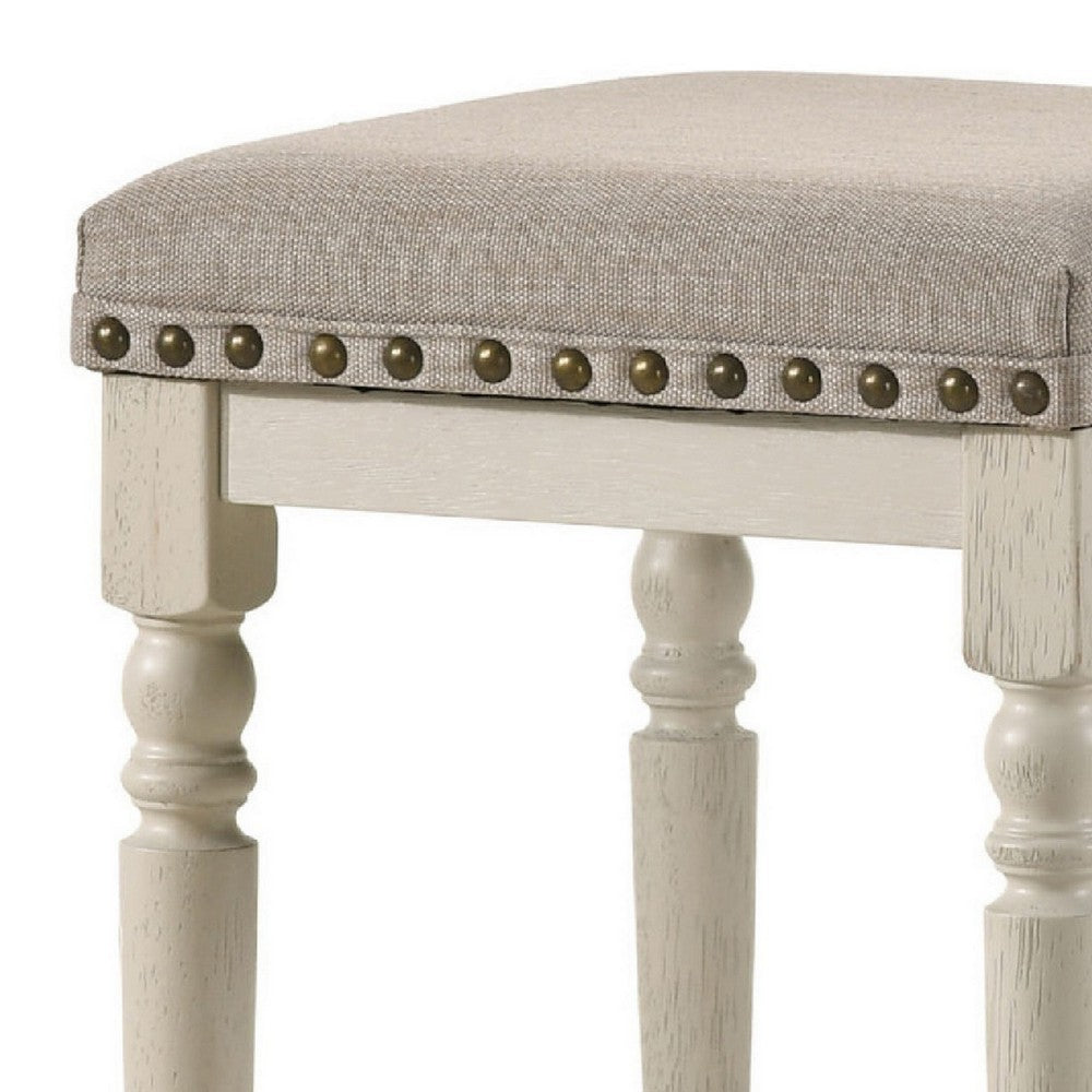 24 Inch Counter Height Stool, Luxe Nailhead Trim, Set of 2, Antique White - BM280303