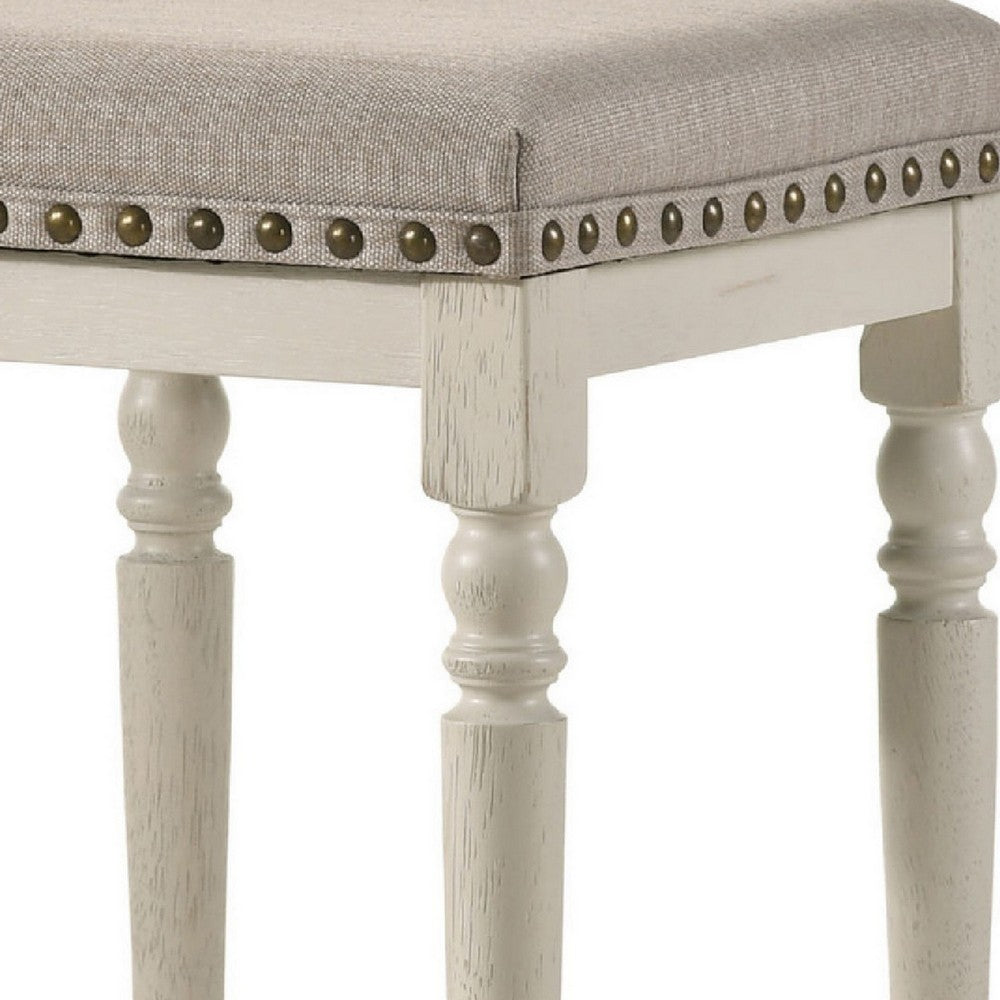 24 Inch Counter Height Stool, Luxe Nailhead Trim, Set of 2, Antique White - BM280303