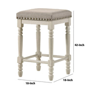 24 Inch Counter Height Stool, Luxe Nailhead Trim, Set of 2, Antique White - BM280303