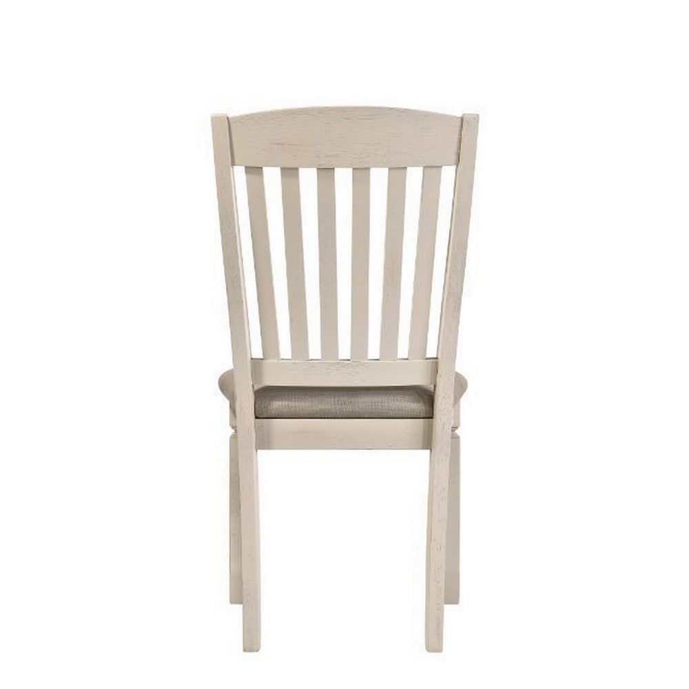 18 Inch Dining Chair, Fabric Padded Seat, Slatted, Set of 2, Antique White - BM280305