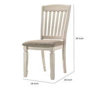 18 Inch Dining Chair, Fabric Padded Seat, Slatted, Set of 2, Antique White - BM280305