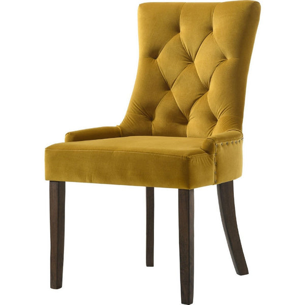 Esme 24 Inch Solid Wood Dining Chair, Velvet Tufted, Set of 2, Yellow - BM280322