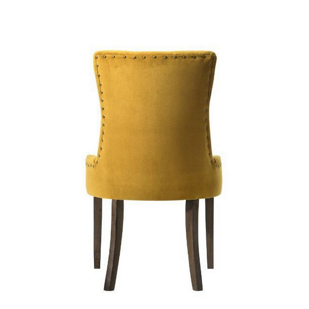 Esme 24 Inch Solid Wood Dining Chair, Velvet Tufted, Set of 2, Yellow - BM280322
