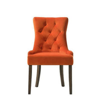 Esme 24 Inch Solid Wood Dining Chair, Velvet, Tufted, Set of 2, Orange - BM280323