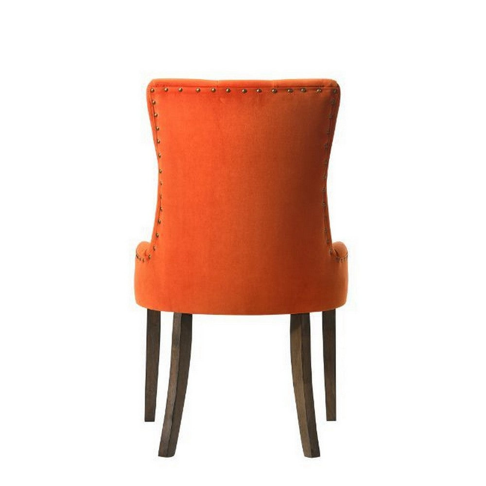 Esme 24 Inch Solid Wood Dining Chair, Velvet, Tufted, Set of 2, Orange - BM280323