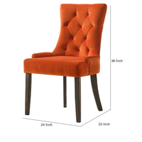 Esme 24 Inch Solid Wood Dining Chair, Velvet, Tufted, Set of 2, Orange - BM280323