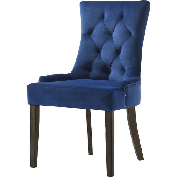 Esme 24 Inch Solid Wood Dining Chair, Velvet, Tufted, Set of 2, Dark Blue - BM280324